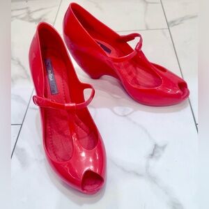 Melissa Vibrant Red T-Strap Peep Toe Heels